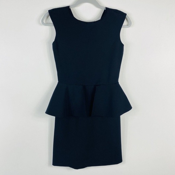 Zara Size Small Raw Edge Peplum Mini Dress Black Career Event Stretch - Picture 1 of 5